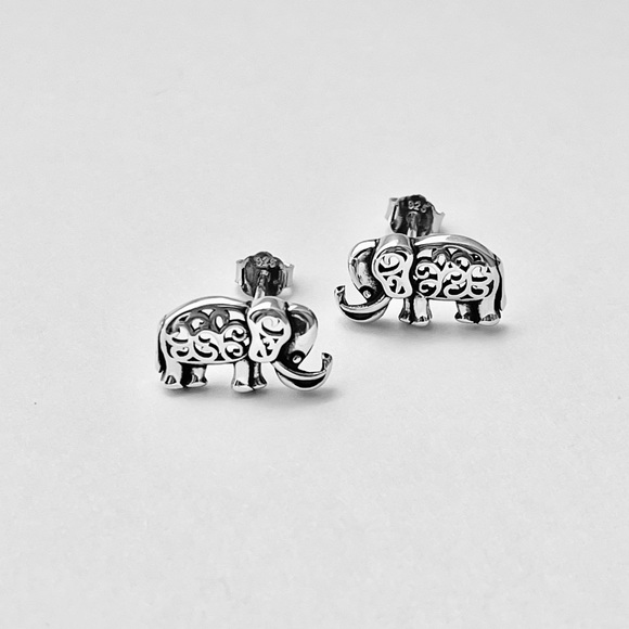 Sterling Silver Filigree Elephant Earrings, Animal Earring, Silver Stud Earring - Picture 6 of 12